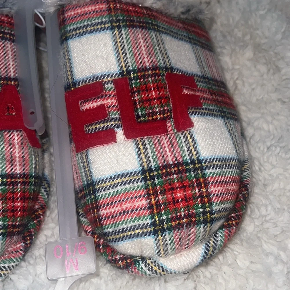 NWT men’s Papa Elf Plaid Christmas Slide Slippers - Wondershop, sz 9-10